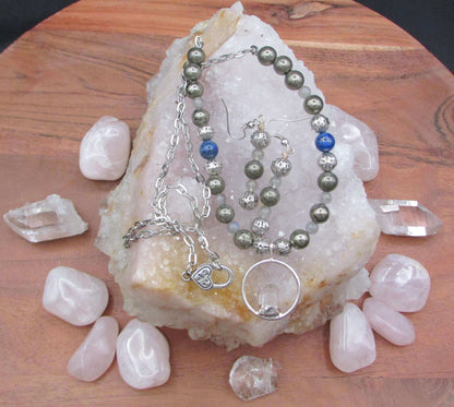 Prosperity Crystal Jewelry Set - Pyrite & Lapis Lazuli Necklace with Earrings