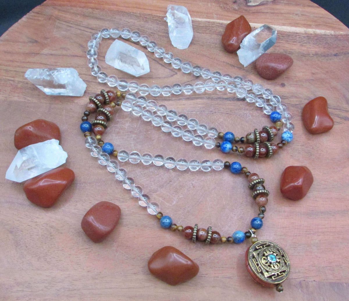 Good Fortune Mala – Garnet, Lapis, Tiger’s Eye & Clear Quartz