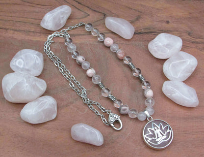 Divine Feminine Crystal Necklace - Rhodocrosite & Moonstone Heart Chakra