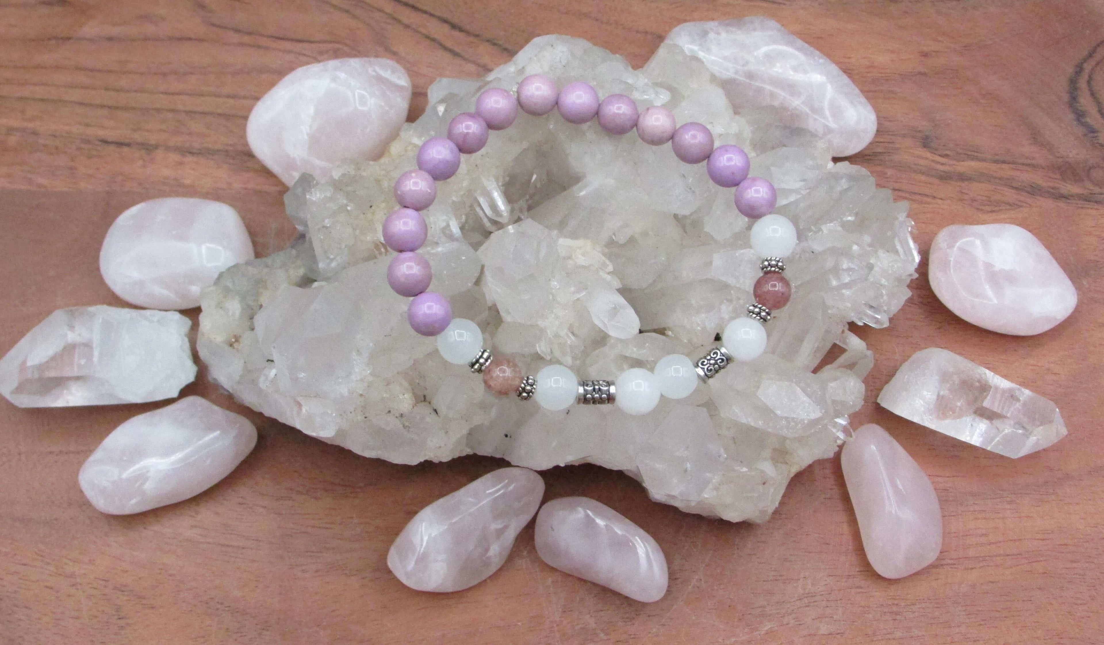 Serenity Bracelet – Phosphosiderite, Moonstone & Strawberry Quartz