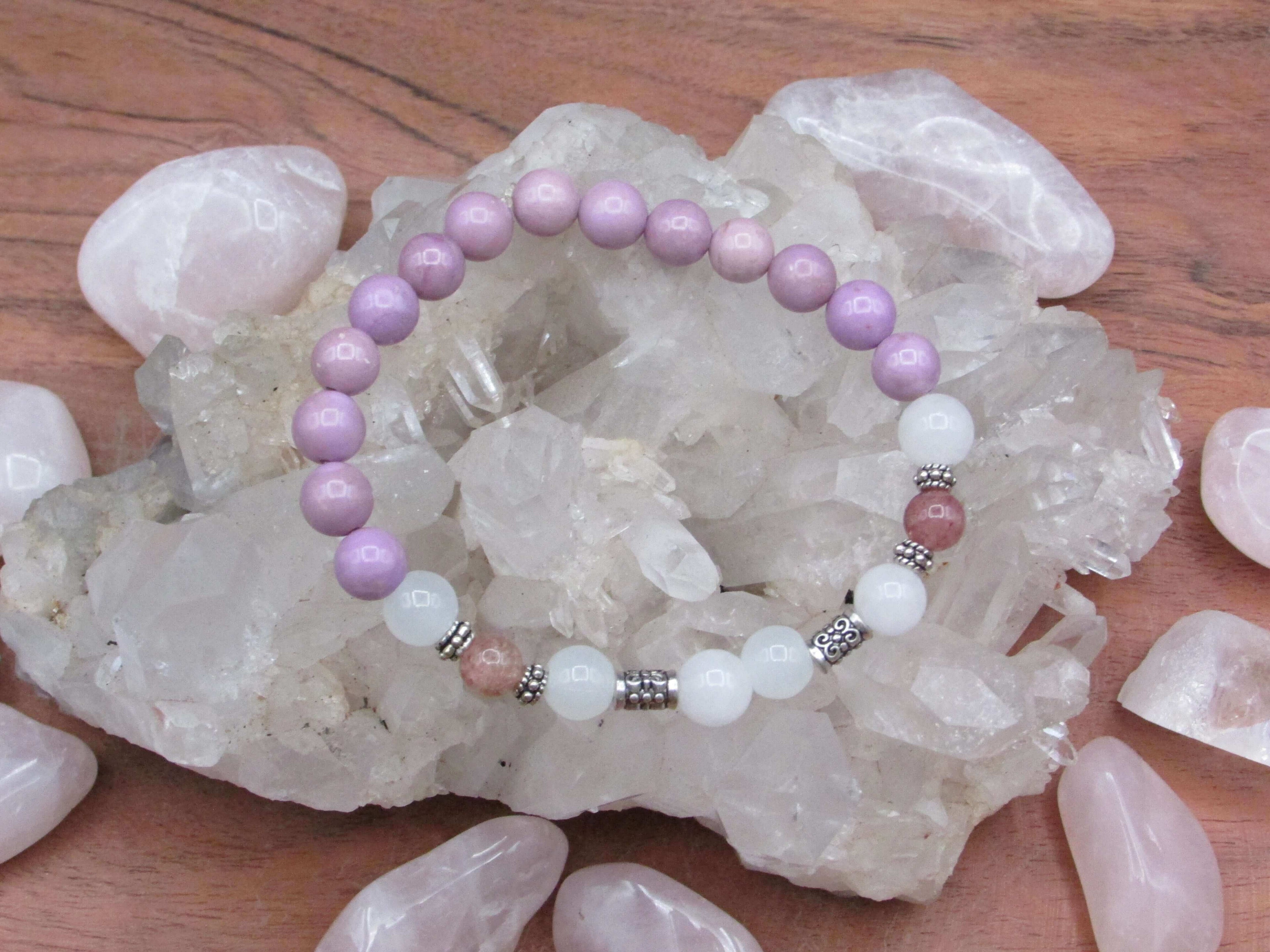 Serenity Bracelet – Phosphosiderite, Moonstone & Strawberry Quartz