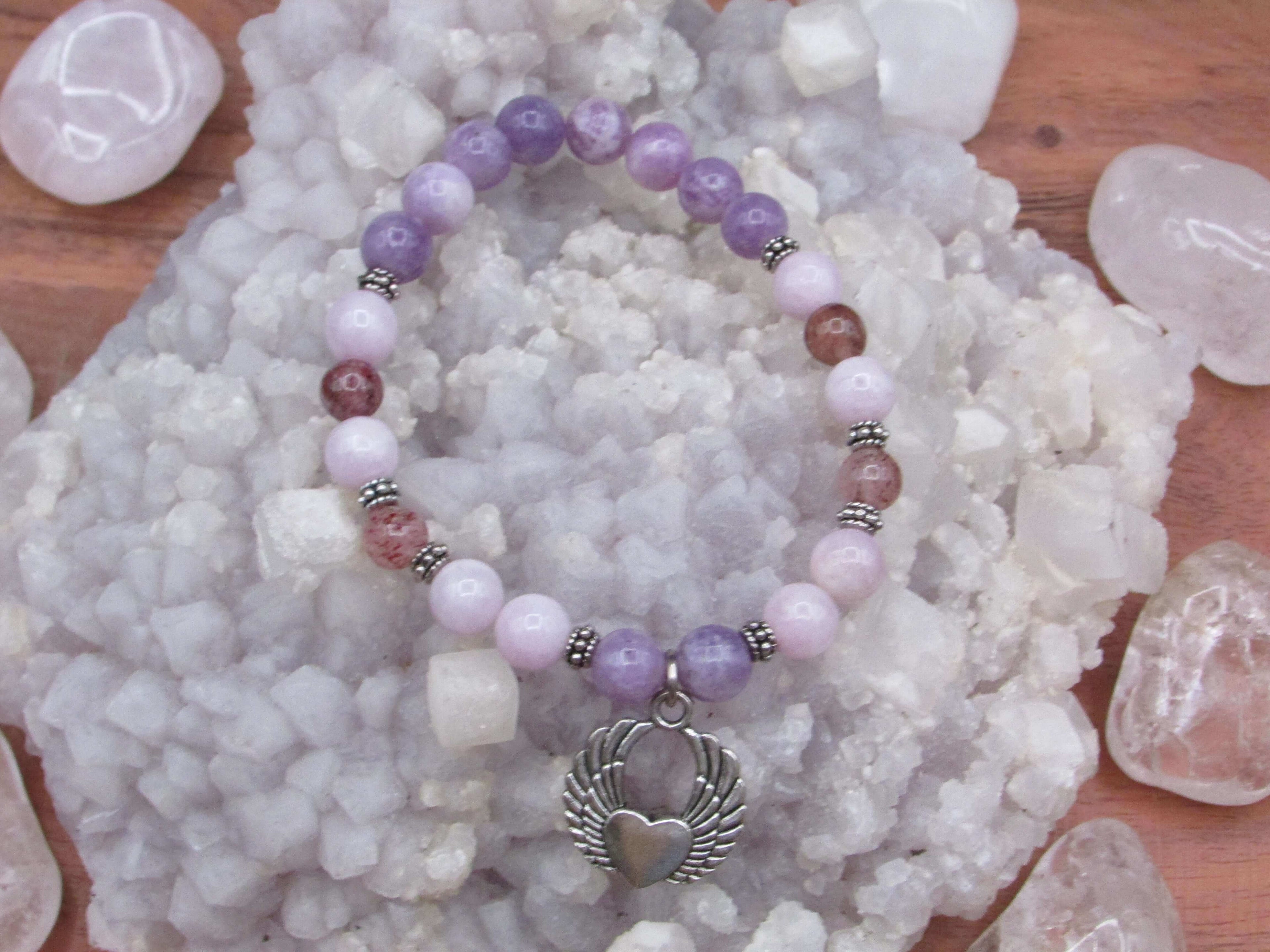 Divine Feminine Bracelet – Kunzite, Lepidolite & Strawberry Quartz