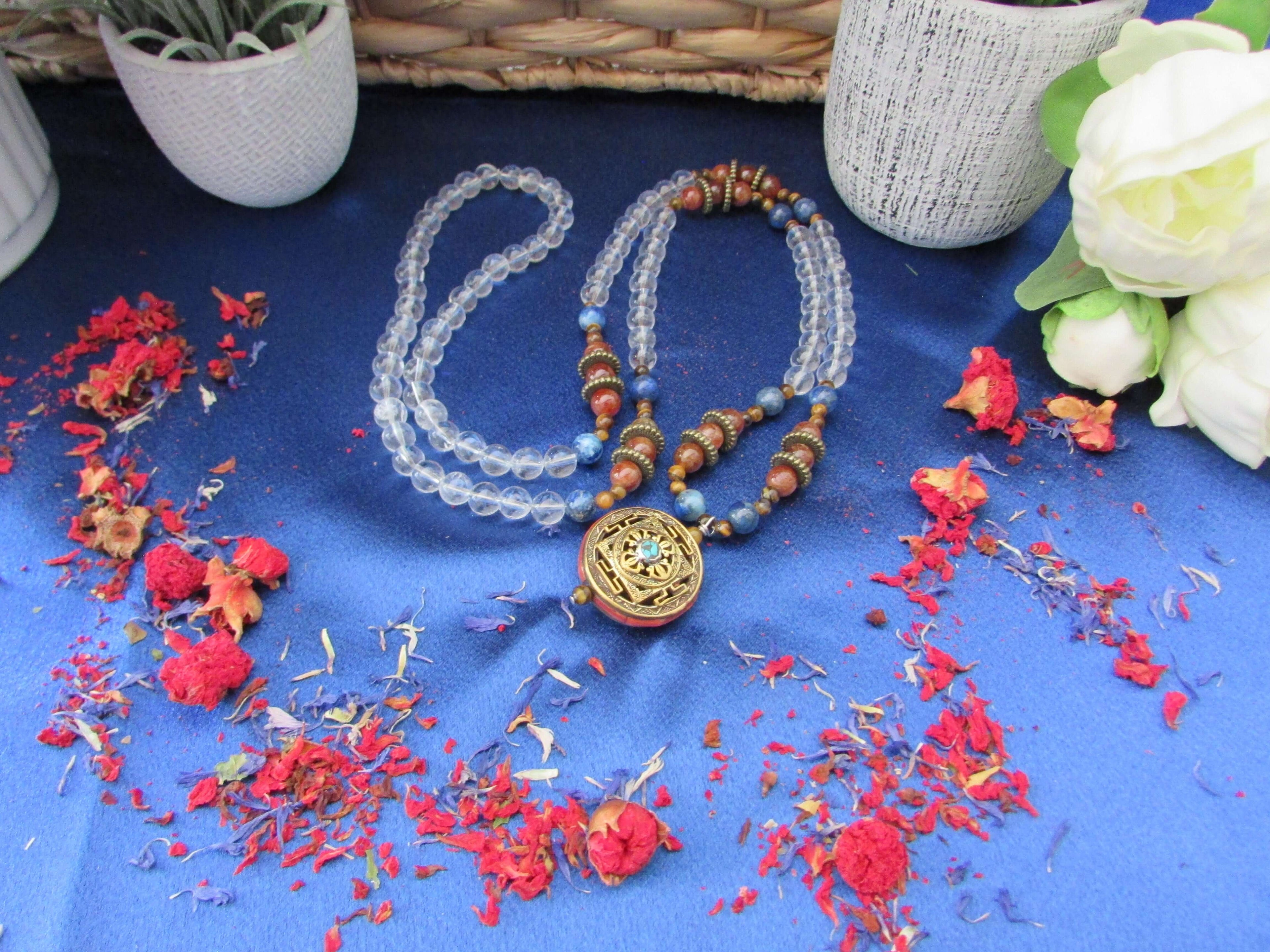 Good Fortune Mala – Garnet, Lapis, Tiger’s Eye & Clear Quartz