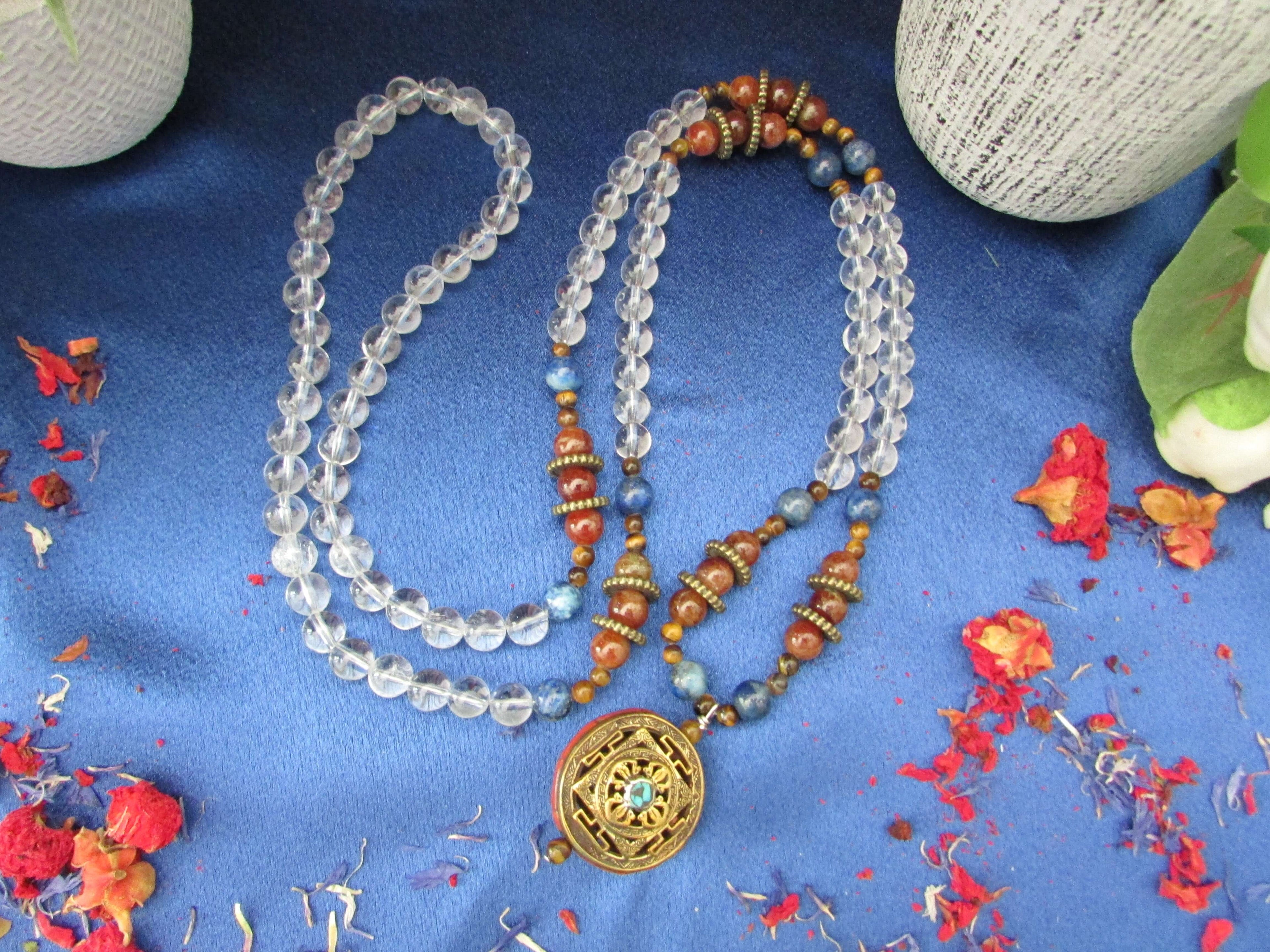 Good Fortune Mala – Garnet, Lapis, Tiger’s Eye & Clear Quartz