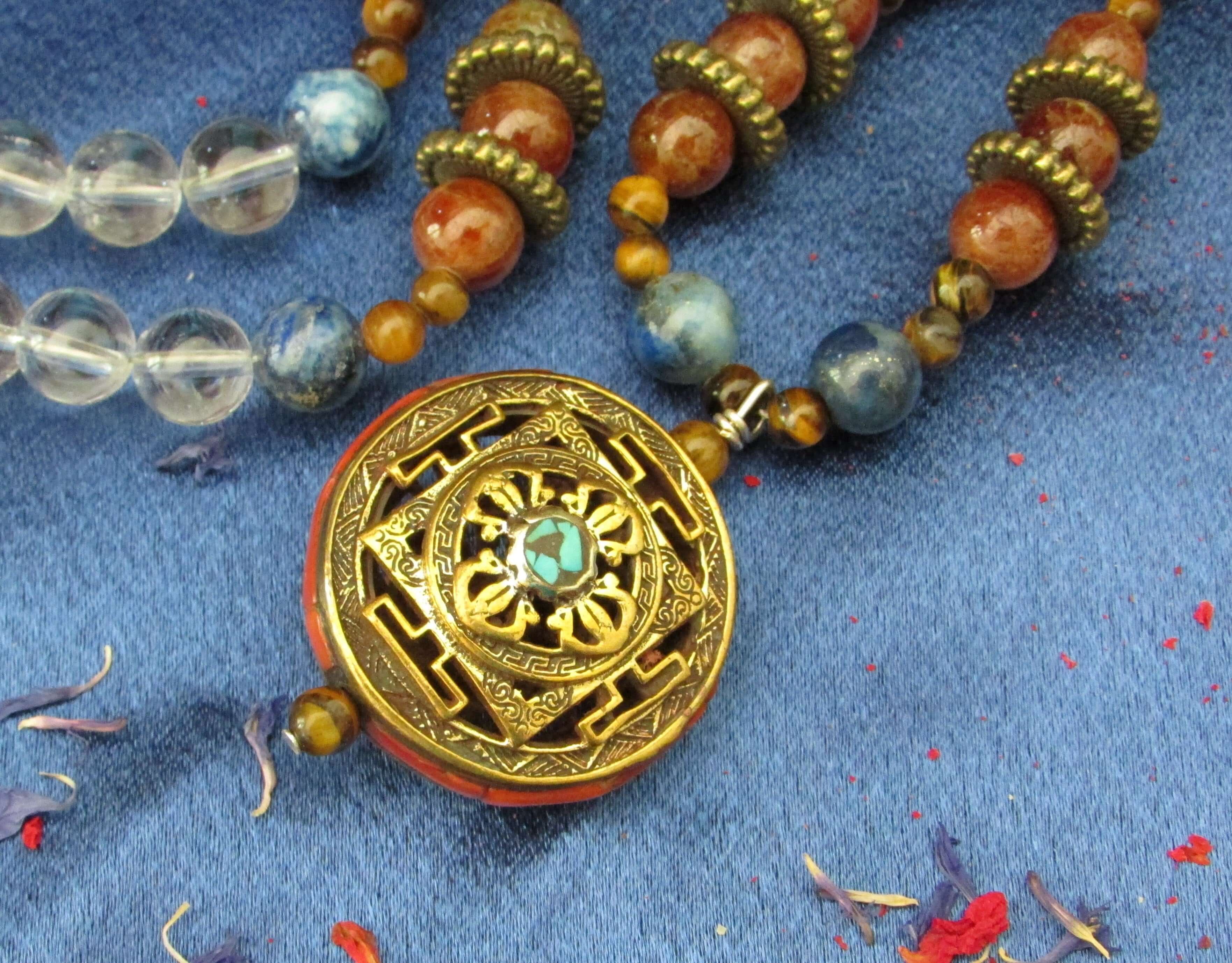 Good Fortune Mala – Garnet, Lapis, Tiger’s Eye & Clear Quartz