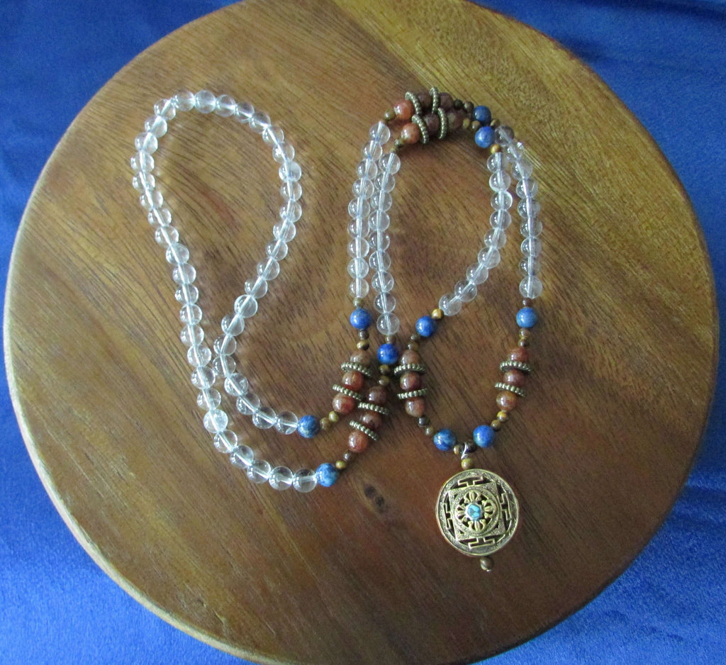 Good Fortune Mala – Garnet, Lapis, Tiger’s Eye & Clear Quartz