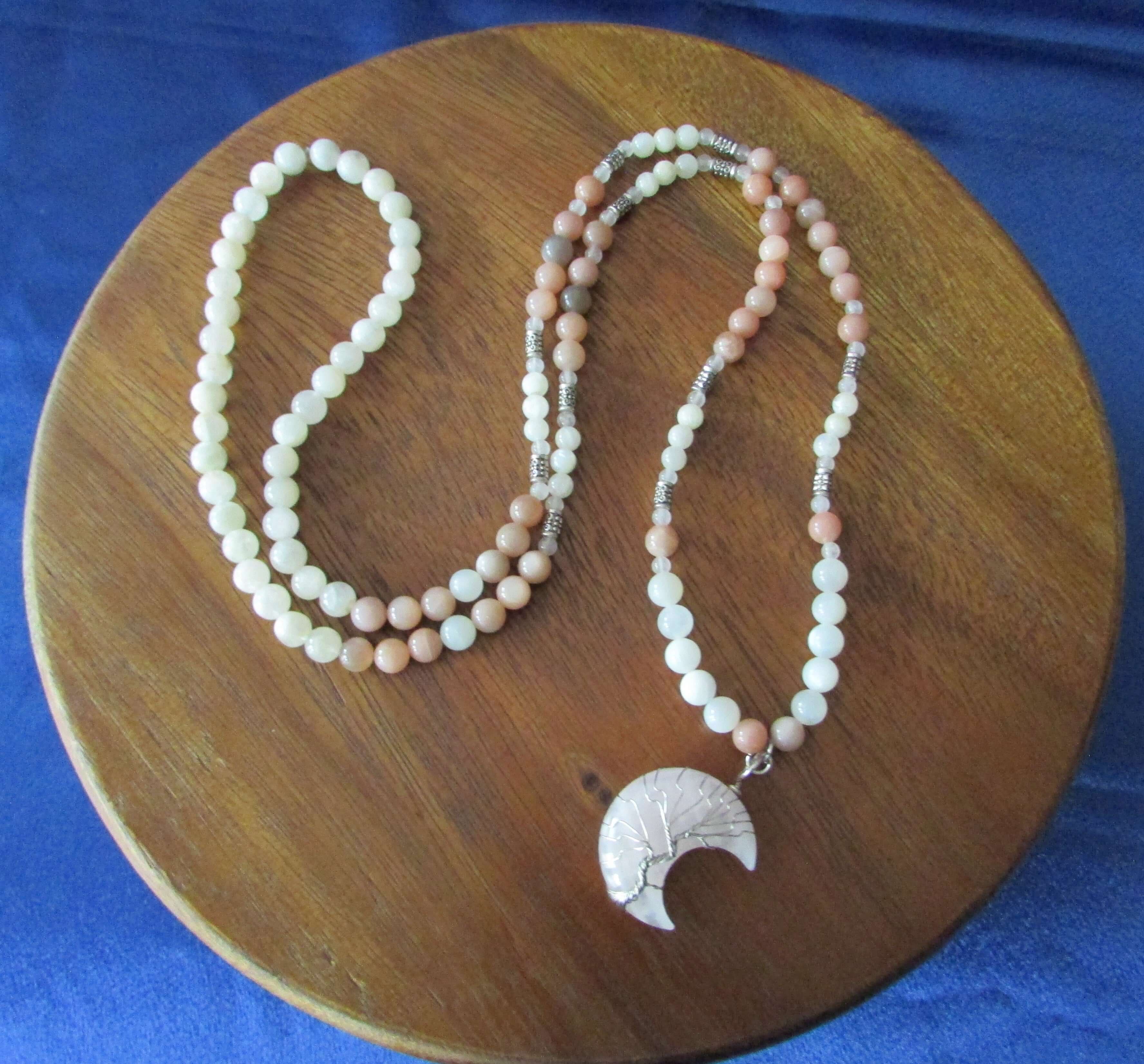 Moon Goddess Mala – Moonstone, Peach Moonstone & Rose Quartz