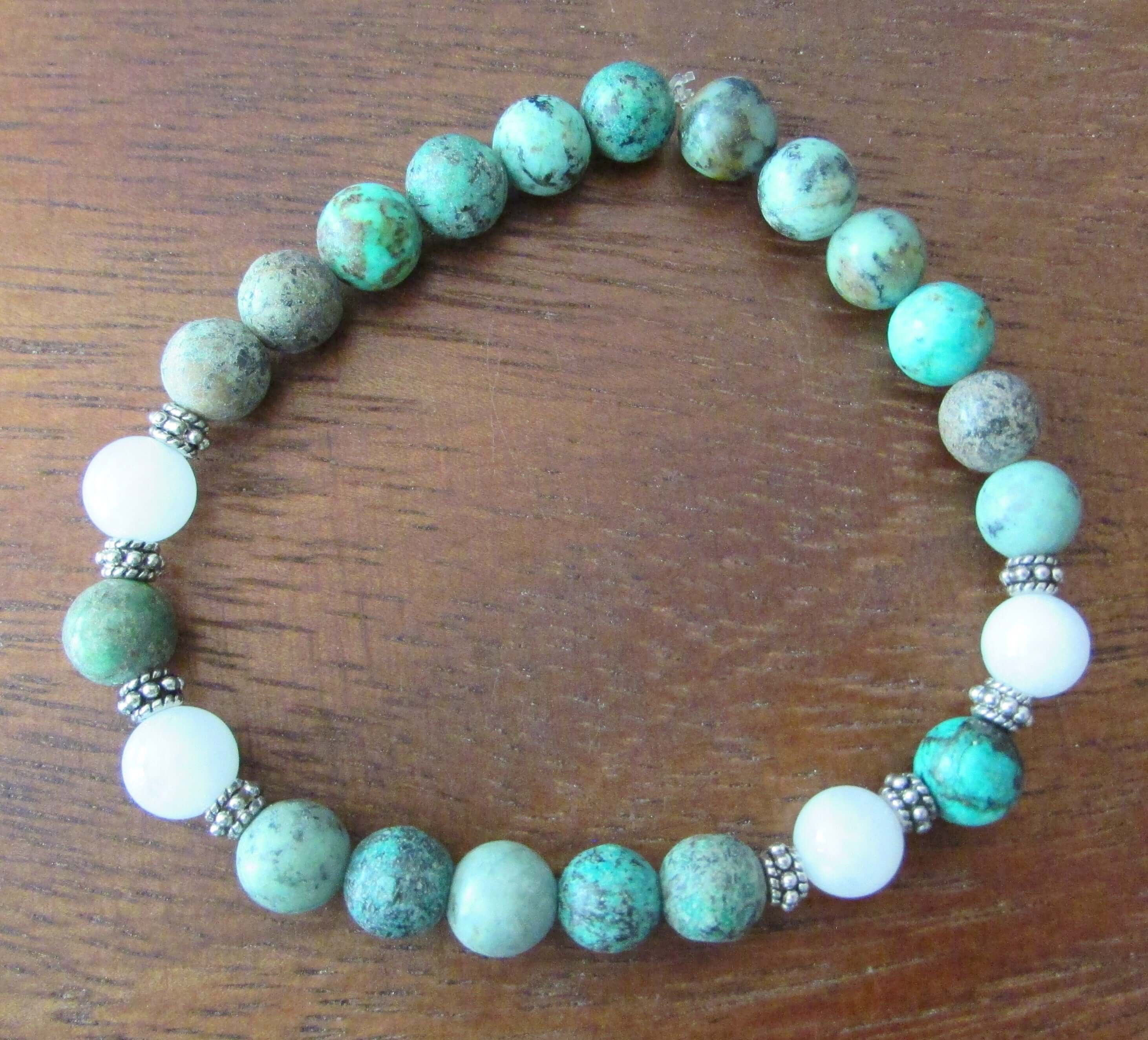 Inner Peace Bracelet - African Turquoise, White Jade & Aqua Terra