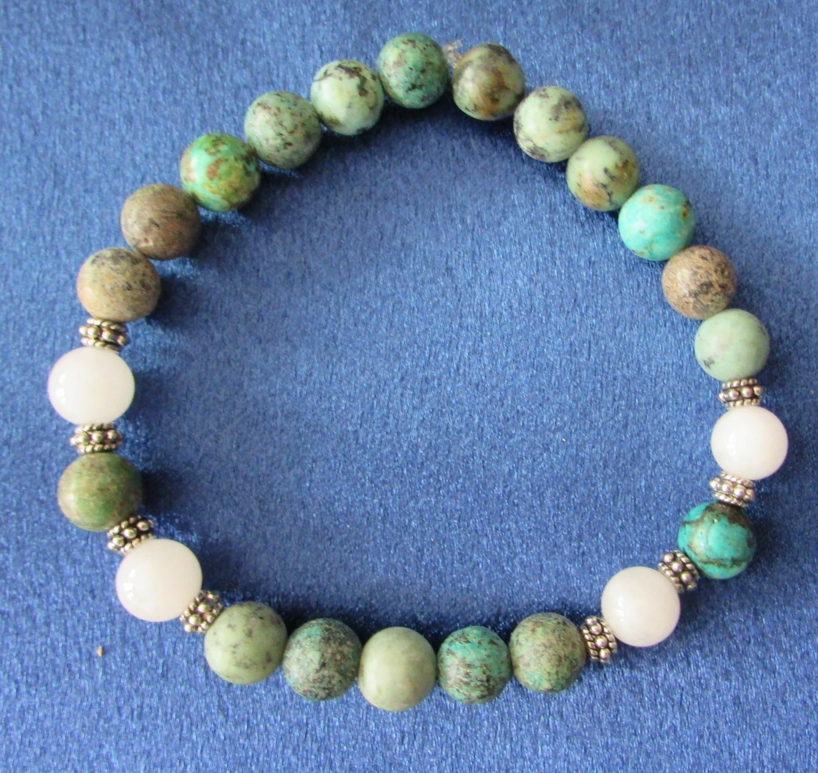 Inner Peace Bracelet - African Turquoise, White Jade & Aqua Terra