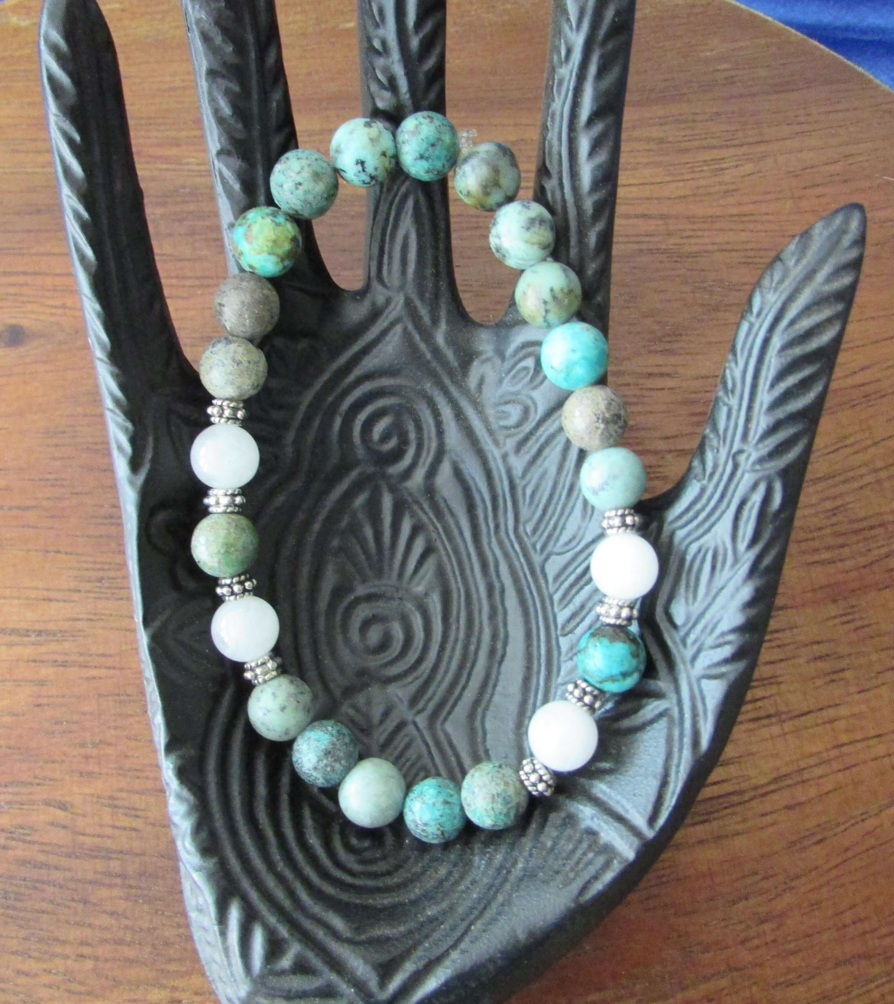 Inner Peace Bracelet - African Turquoise, White Jade & Aqua Terra