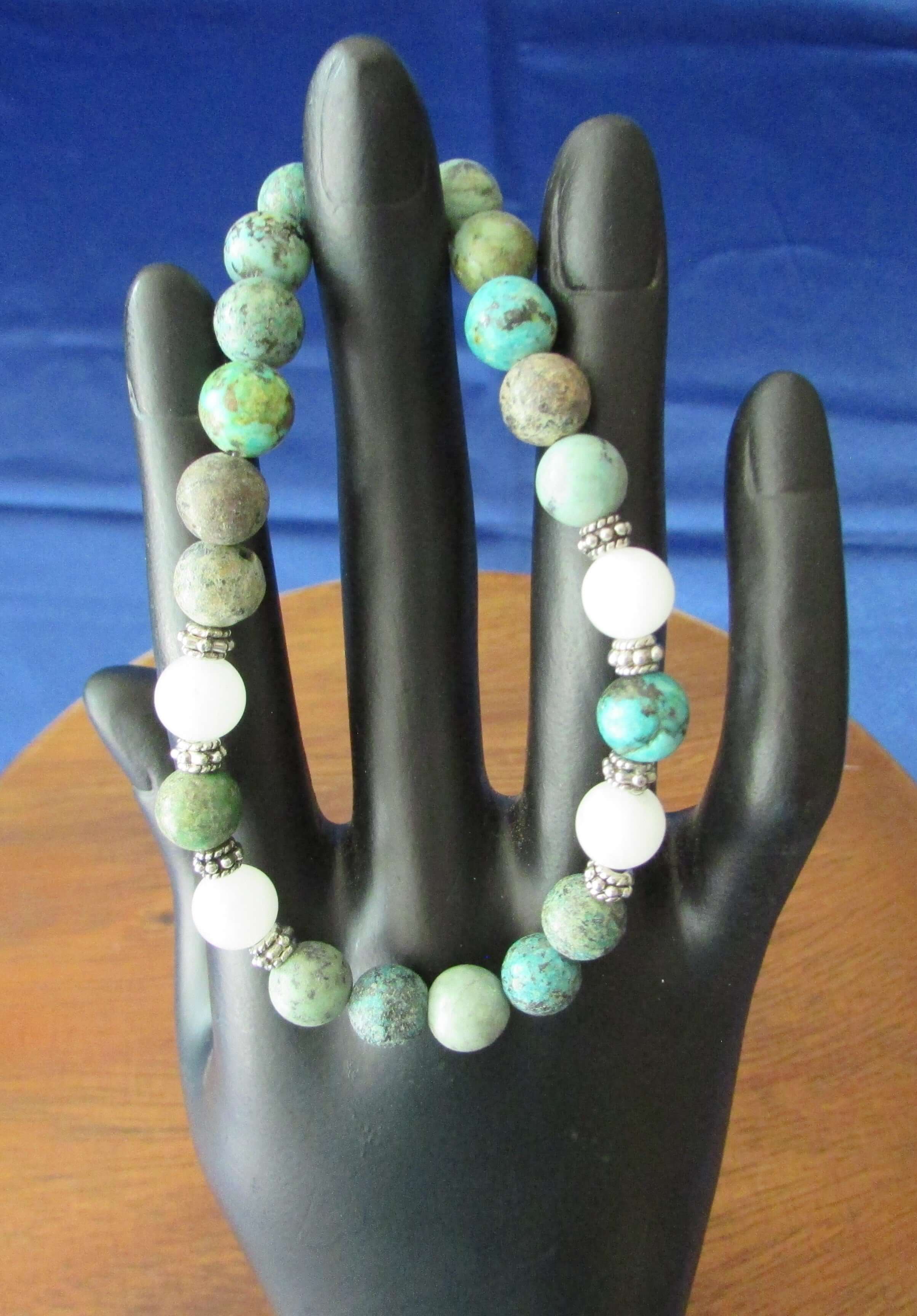 Inner Peace Bracelet - African Turquoise, White Jade & Aqua Terra