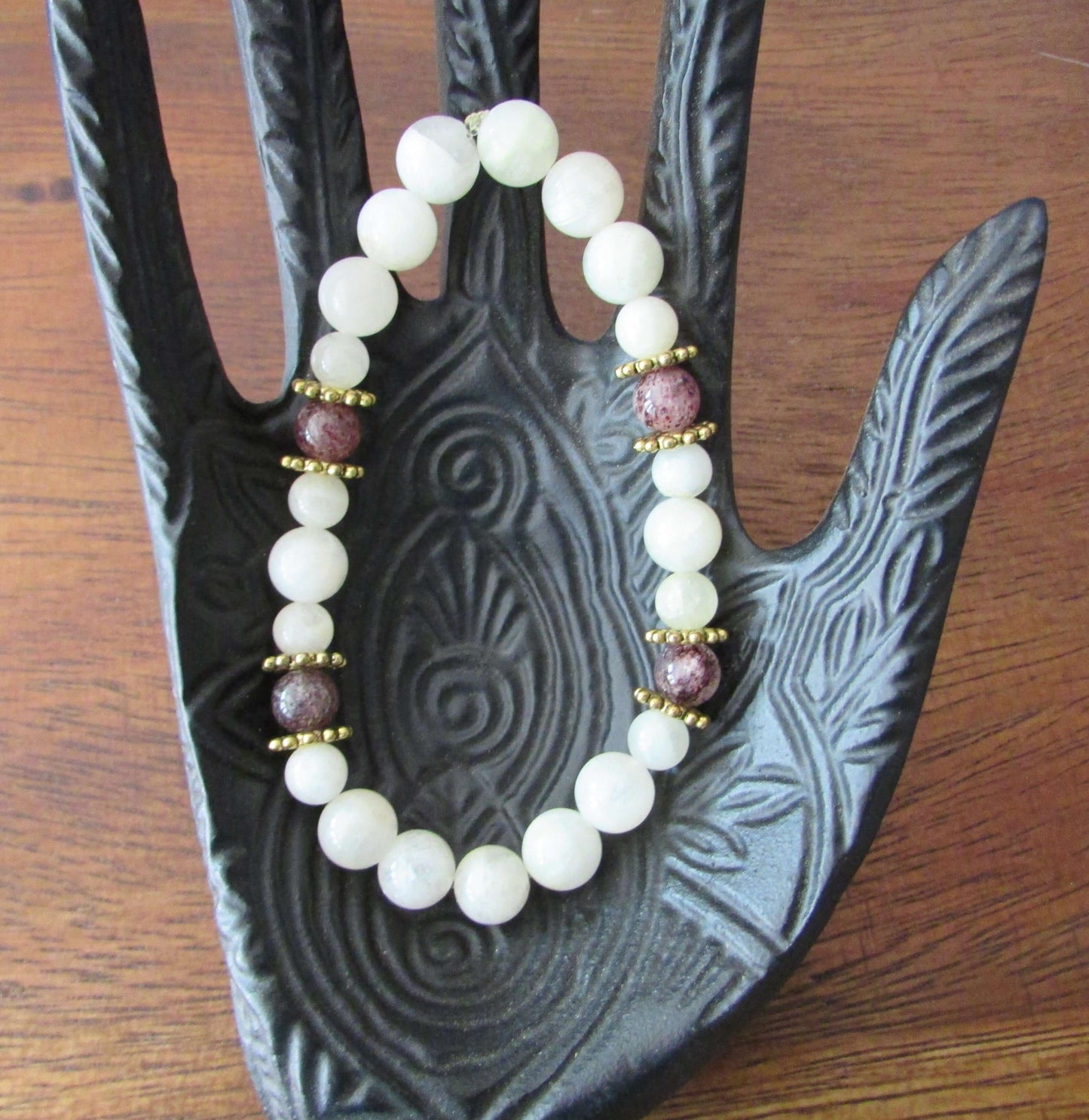 Moon Goddess Bracelet – Moonstone & Strawberry Quartz