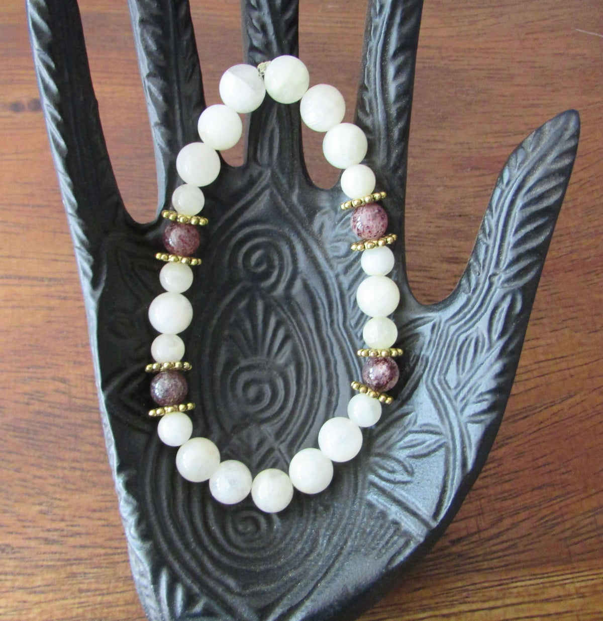 Moon Goddess Bracelet – Moonstone & Strawberry Quartz