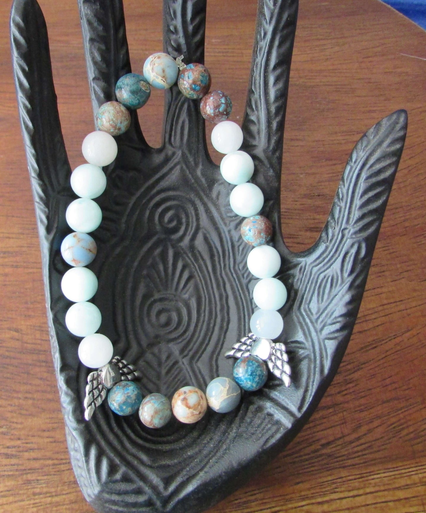 Serene Confidence Bracelet – Green Angelite, Blue Sea Sediment & White Jade