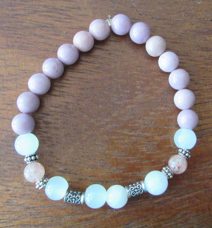 Serenity Bracelet – Phosphosiderite, Moonstone & Strawberry Quartz