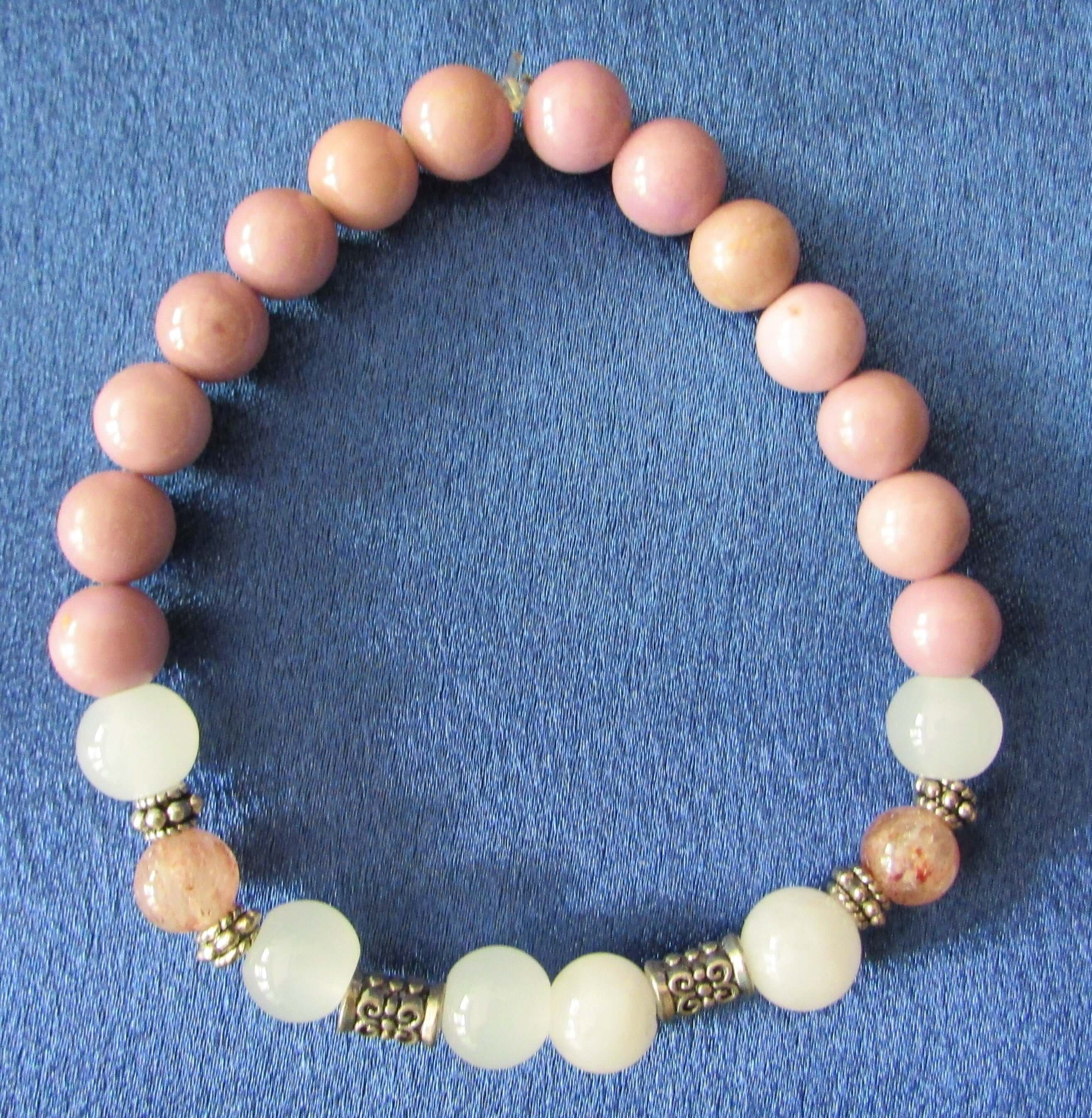 Serenity Bracelet – Phosphosiderite, Moonstone & Strawberry Quartz