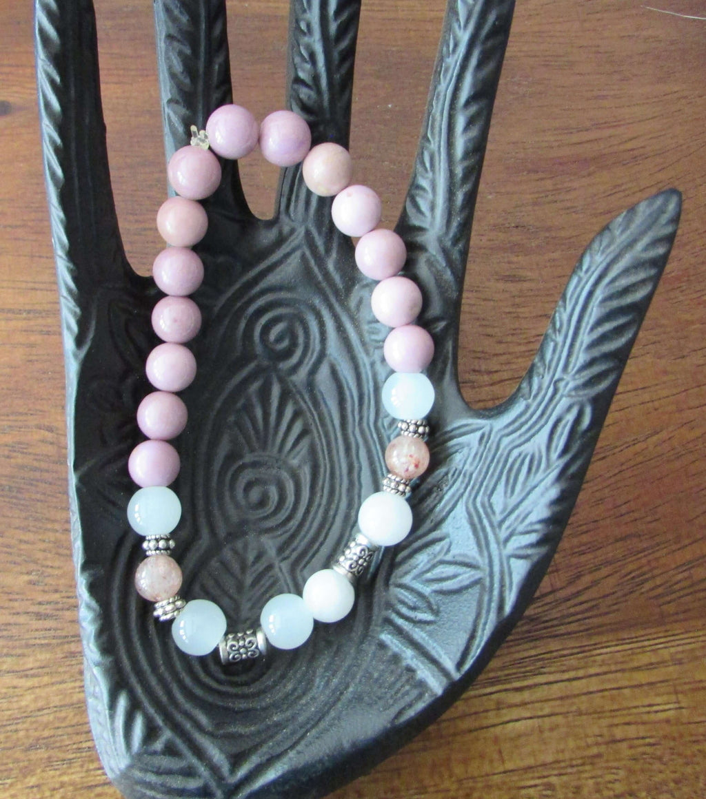 Serenity Bracelet – Phosphosiderite, Moonstone & Strawberry Quartz