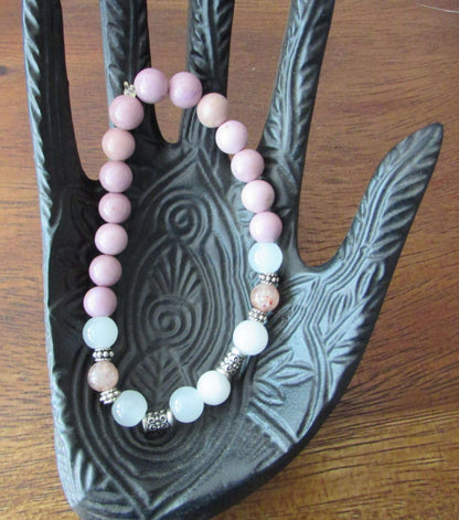 Serenity Bracelet – Phosphosiderite, Moonstone & Strawberry Quartz