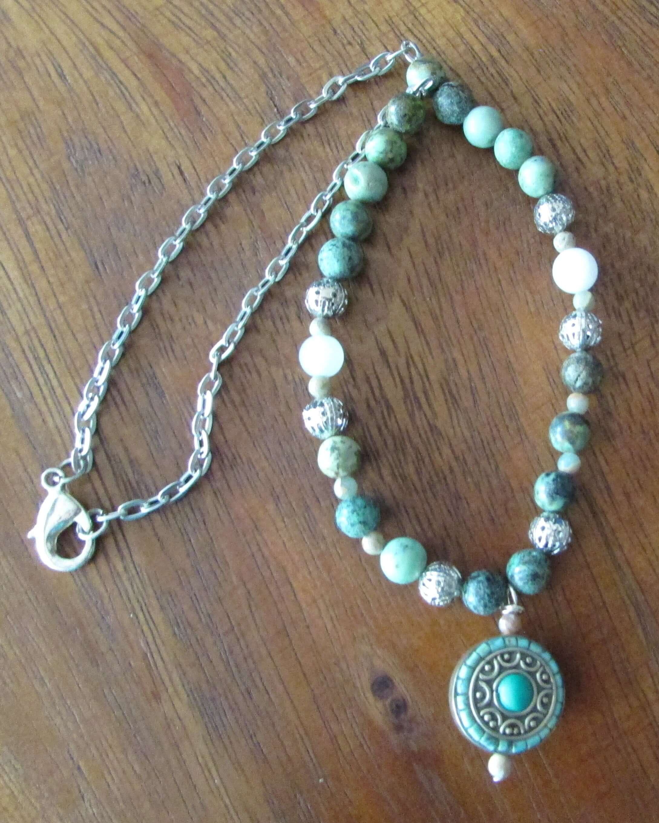 Inner Peace Crystal Necklace – African Turquoise, White Jade & Aqua Terra