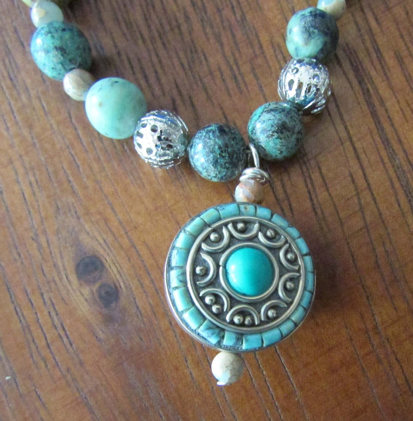 Inner Peace Crystal Necklace – African Turquoise, White Jade & Aqua Terra