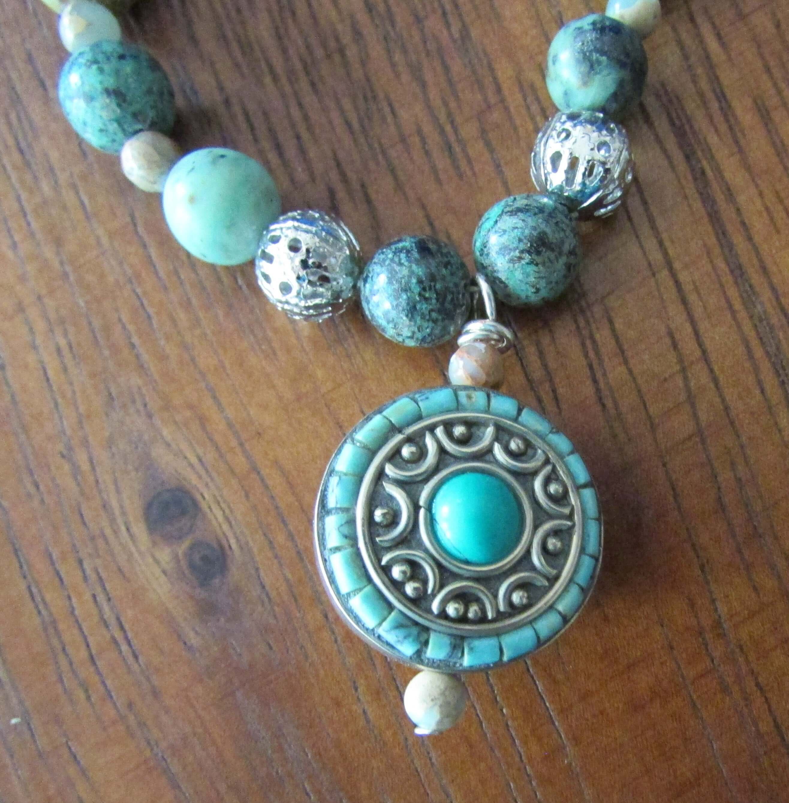Inner Peace Crystal Necklace – African Turquoise, White Jade & Aqua Terra