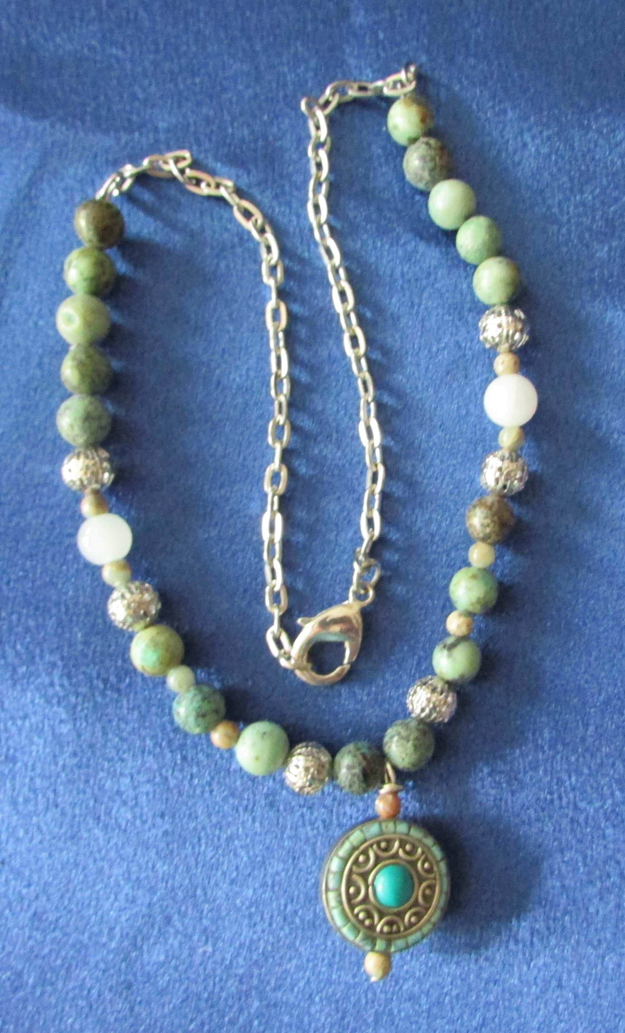 Inner Peace Crystal Necklace – African Turquoise, White Jade & Aqua Terra