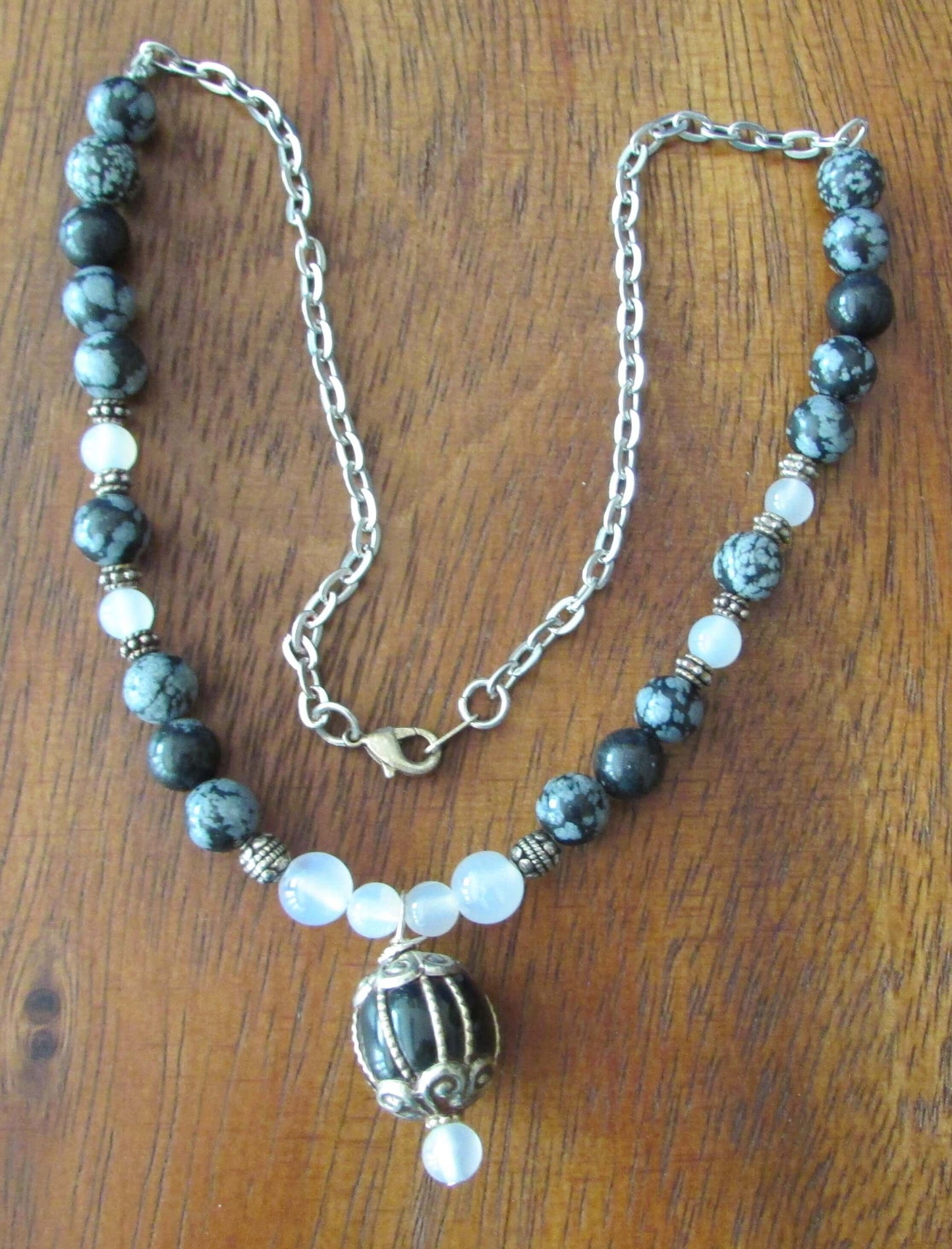 Protection from Negativity Crystal Necklace – Tourmalinated Quartz, White Agate & Black Tourmaline
