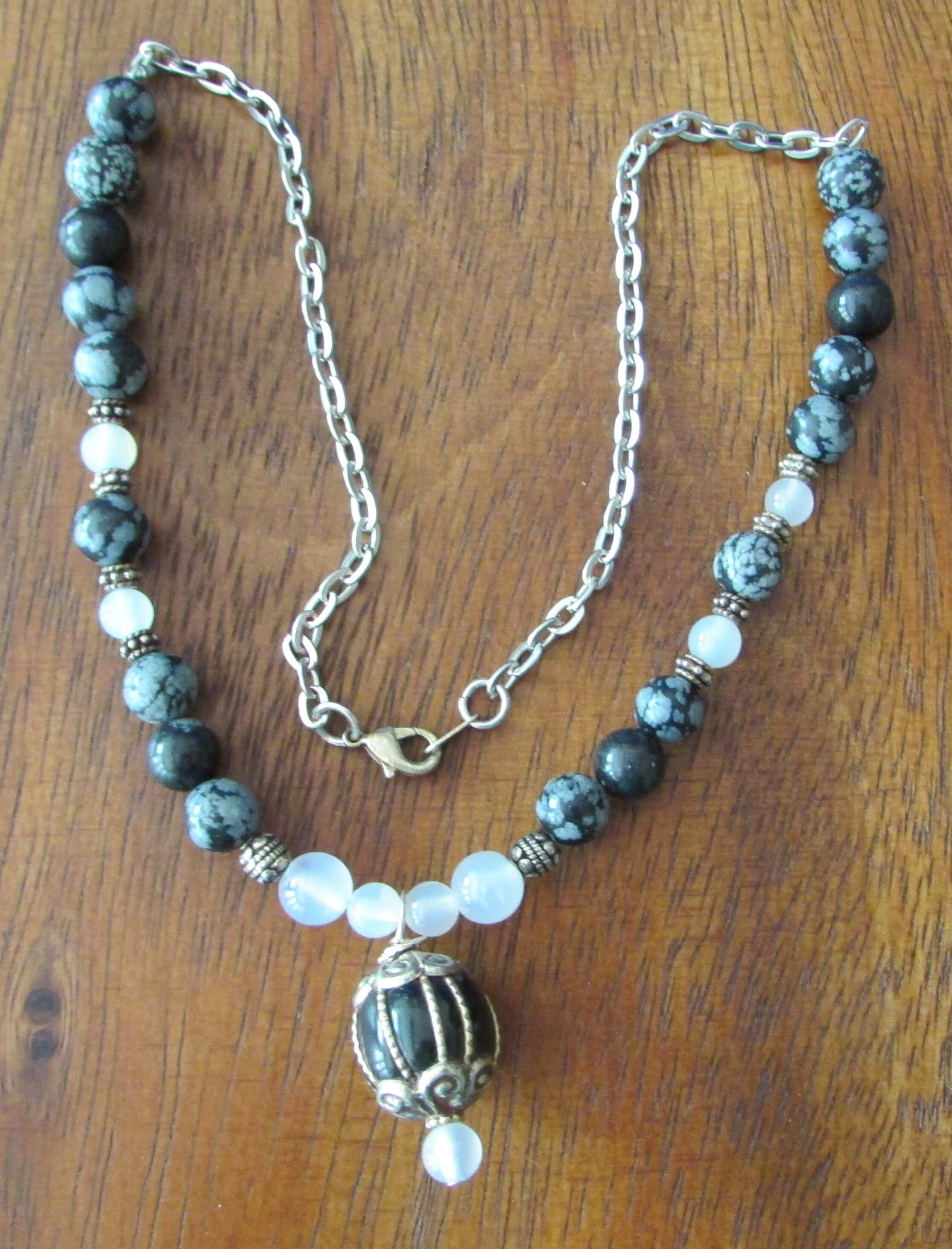 Protection from Negativity Crystal Necklace – Tourmalinated Quartz, White Agate & Black Tourmaline