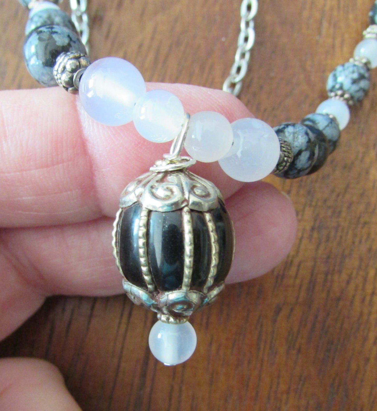 Protection from Negativity Crystal Necklace – Tourmalinated Quartz, White Agate & Black Tourmaline