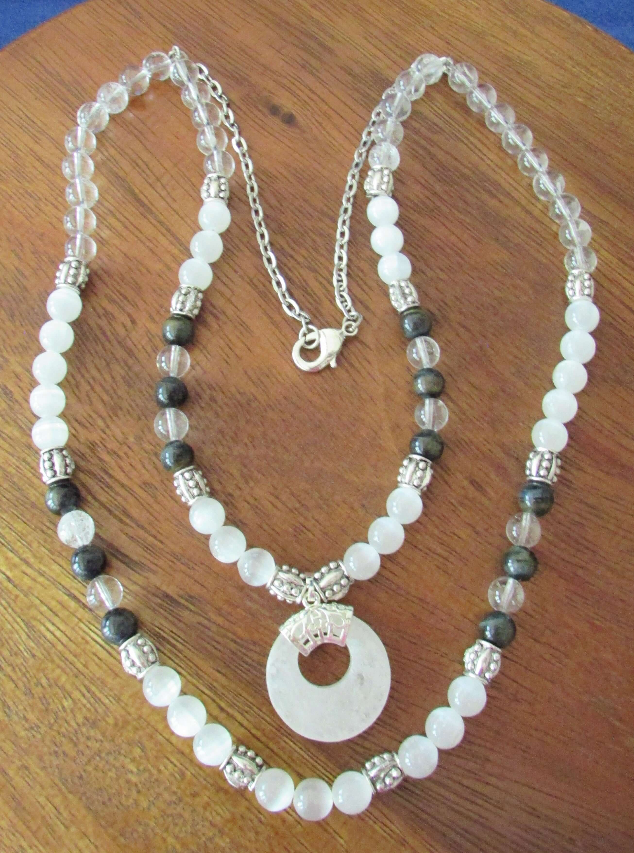Spiritual Protection Necklace - Archangel Michael, Selenite & Blue Tiger’s Eye