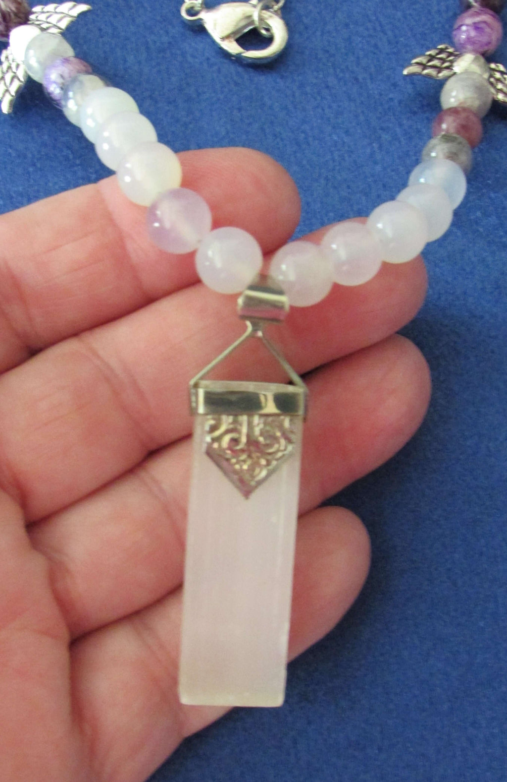 Divine White Light Necklace - Archangel Taharial, Selenite & Charoite