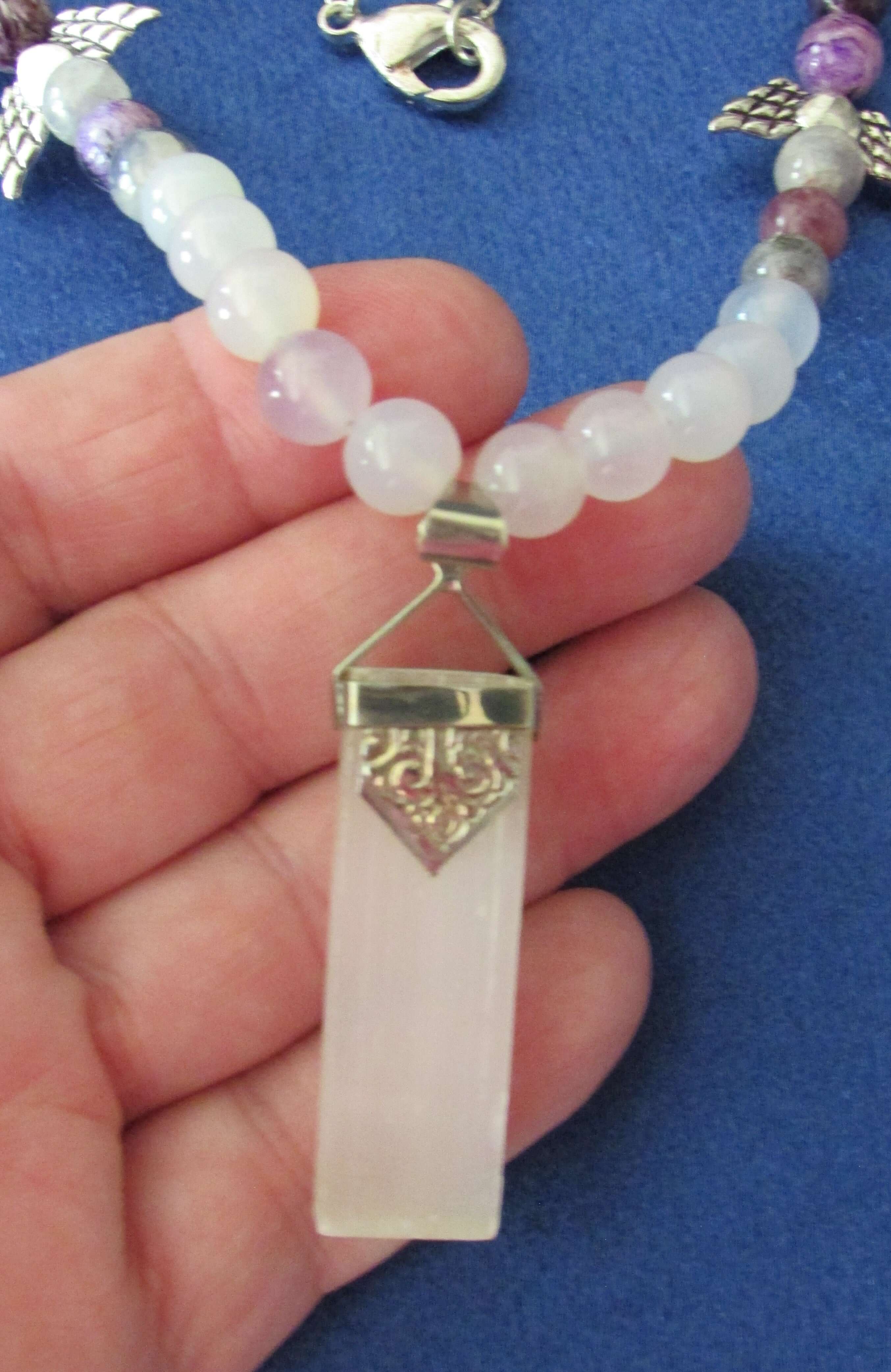 Divine White Light Necklace - Archangel Taharial, Selenite & Charoite