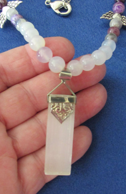 Divine White Light Necklace - Archangel Taharial, Selenite & Charoite
