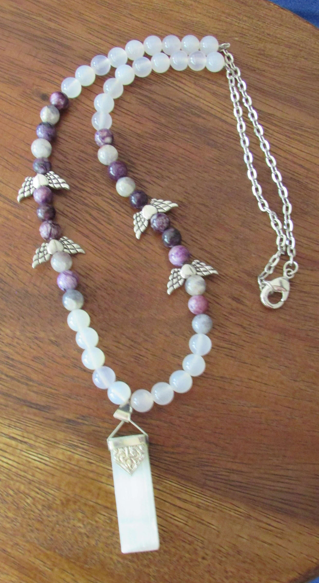 Divine White Light Necklace - Archangel Taharial, Selenite & Charoite