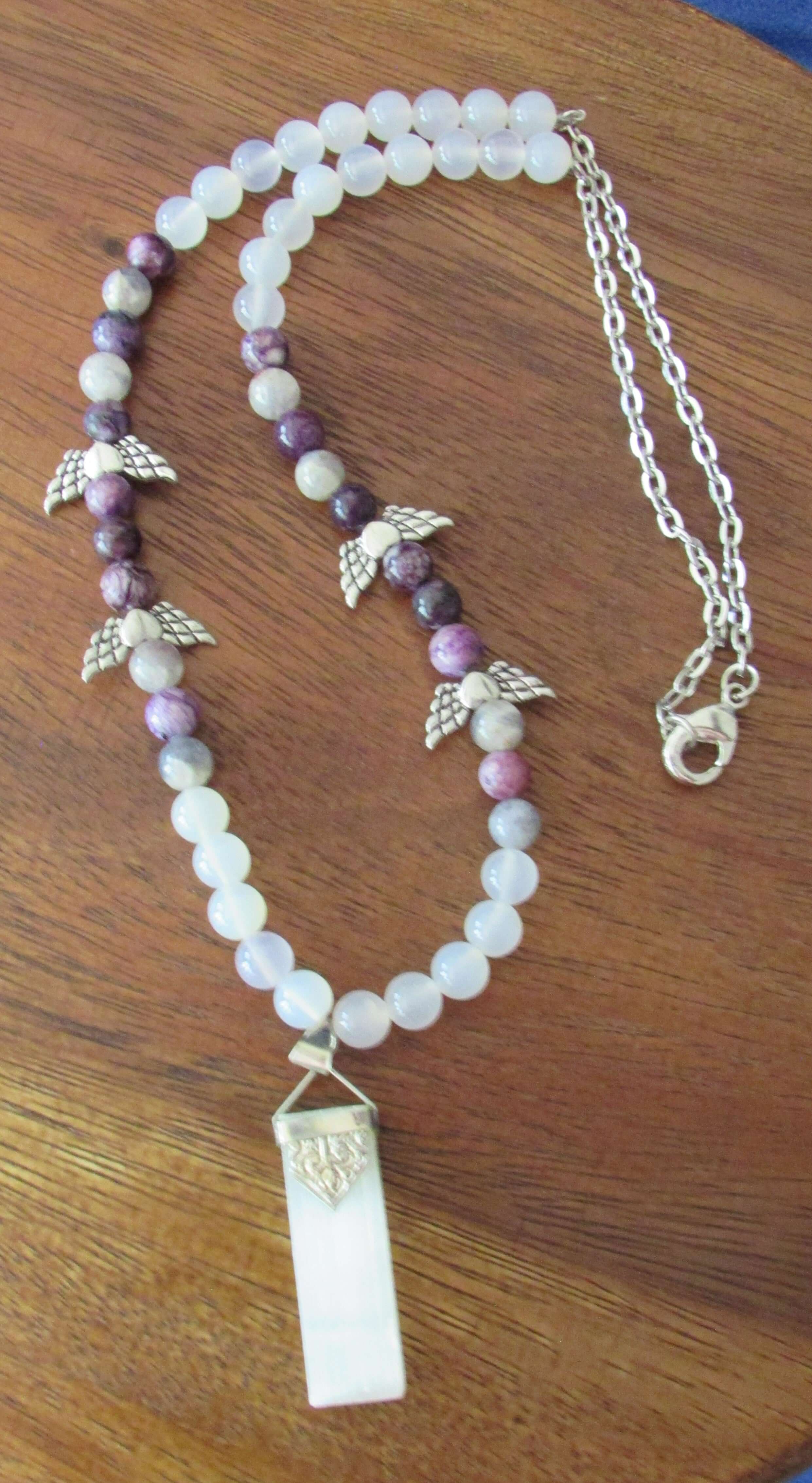 Divine White Light Necklace - Archangel Taharial, Selenite & Charoite