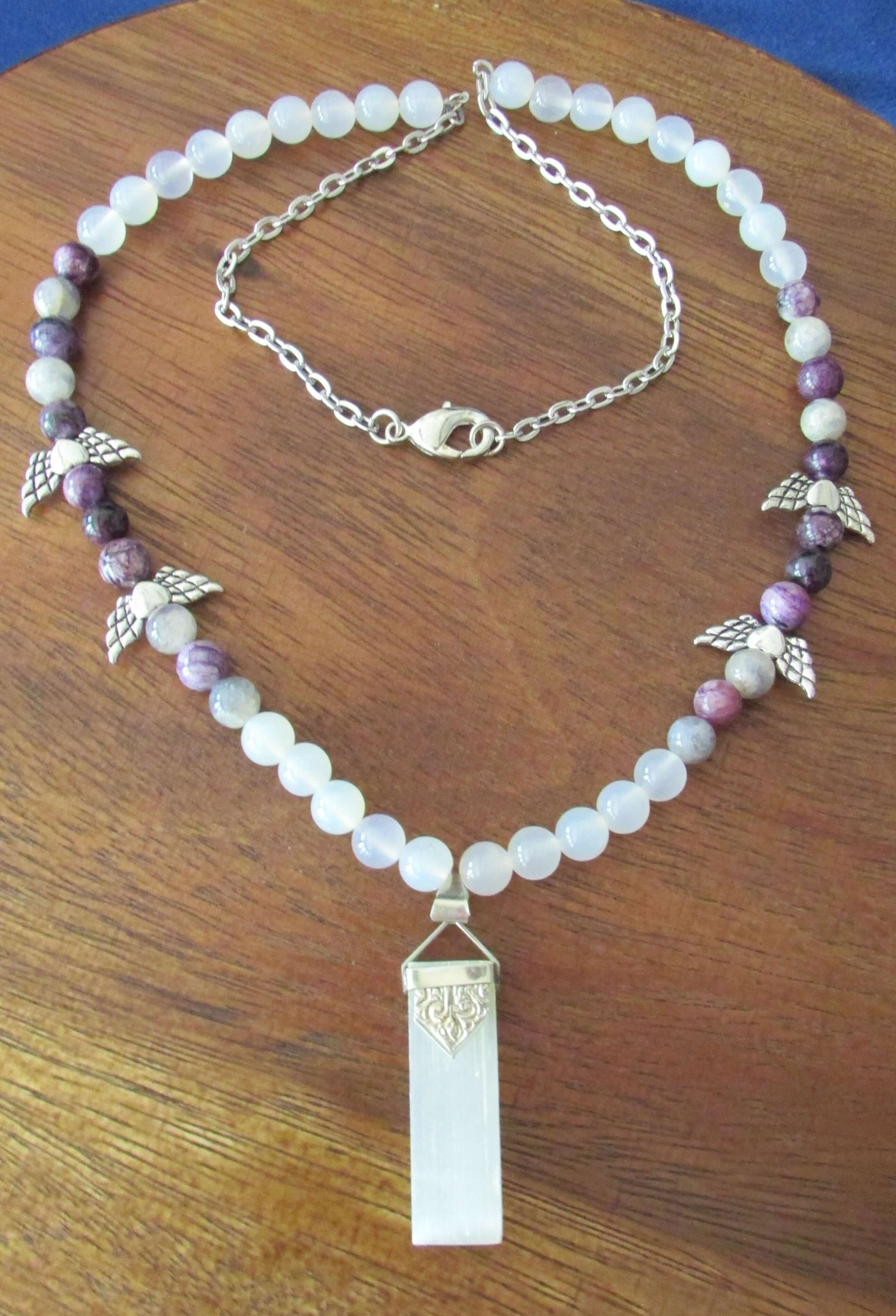 Divine White Light Necklace - Archangel Taharial, Selenite & Charoite