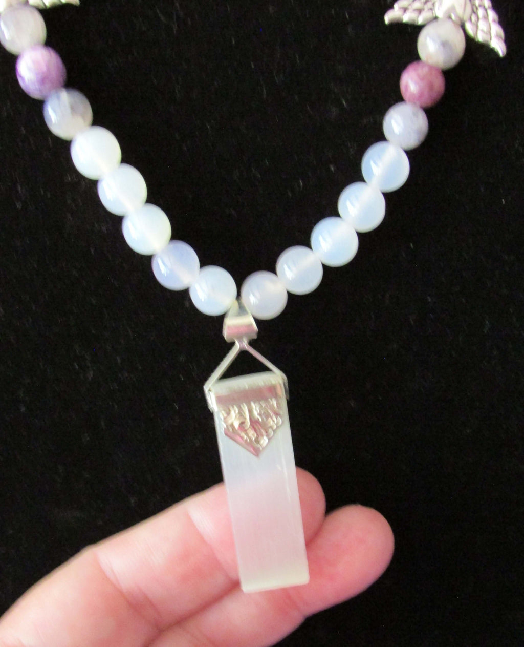Divine White Light Necklace - Archangel Taharial, Selenite & Charoite