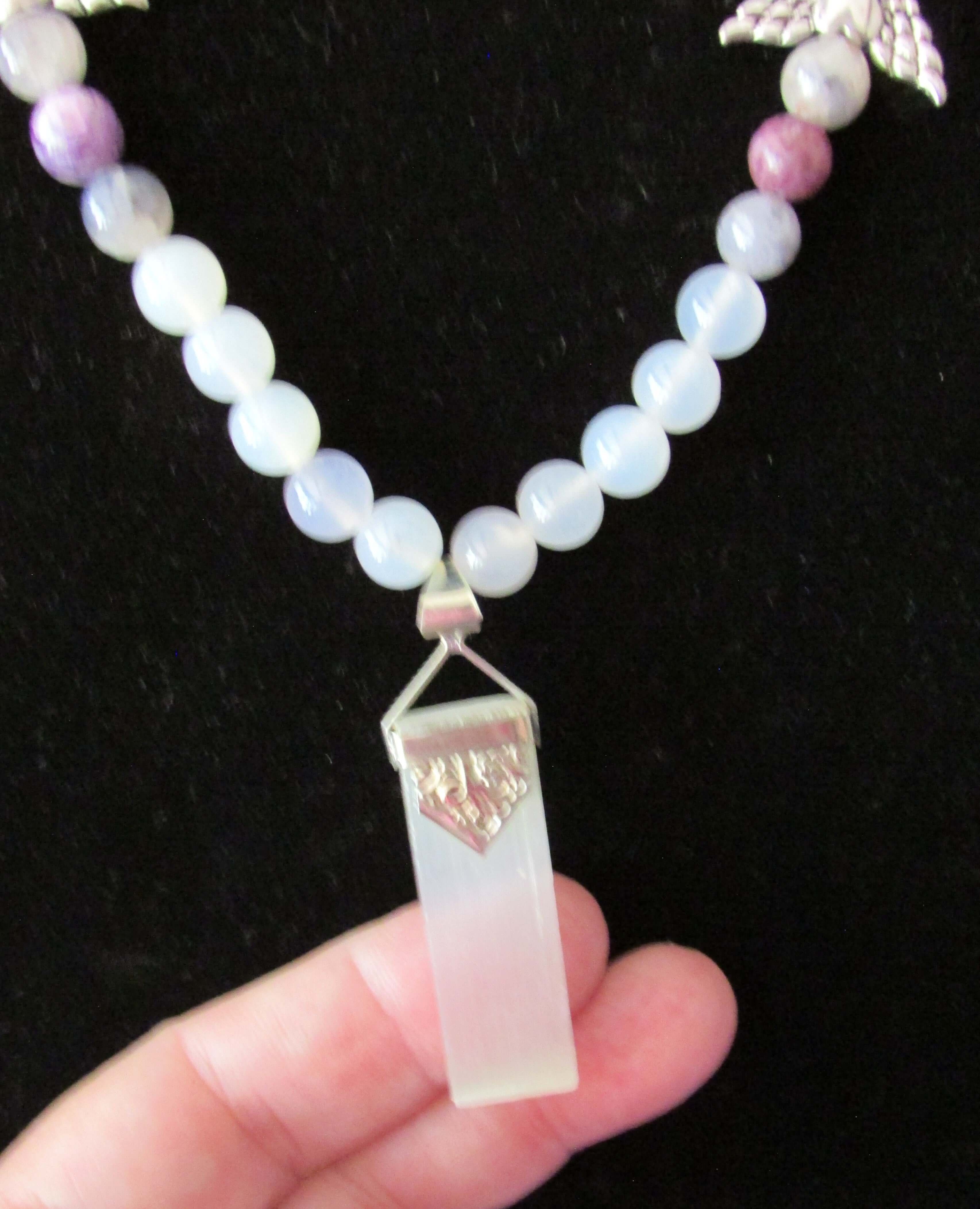 Divine White Light Necklace - Archangel Taharial, Selenite & Charoite