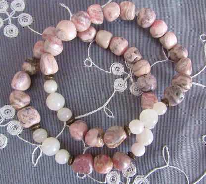 Moon Goddess Bracelet - Moonstone & Rhodocrosite for Divine Intuition