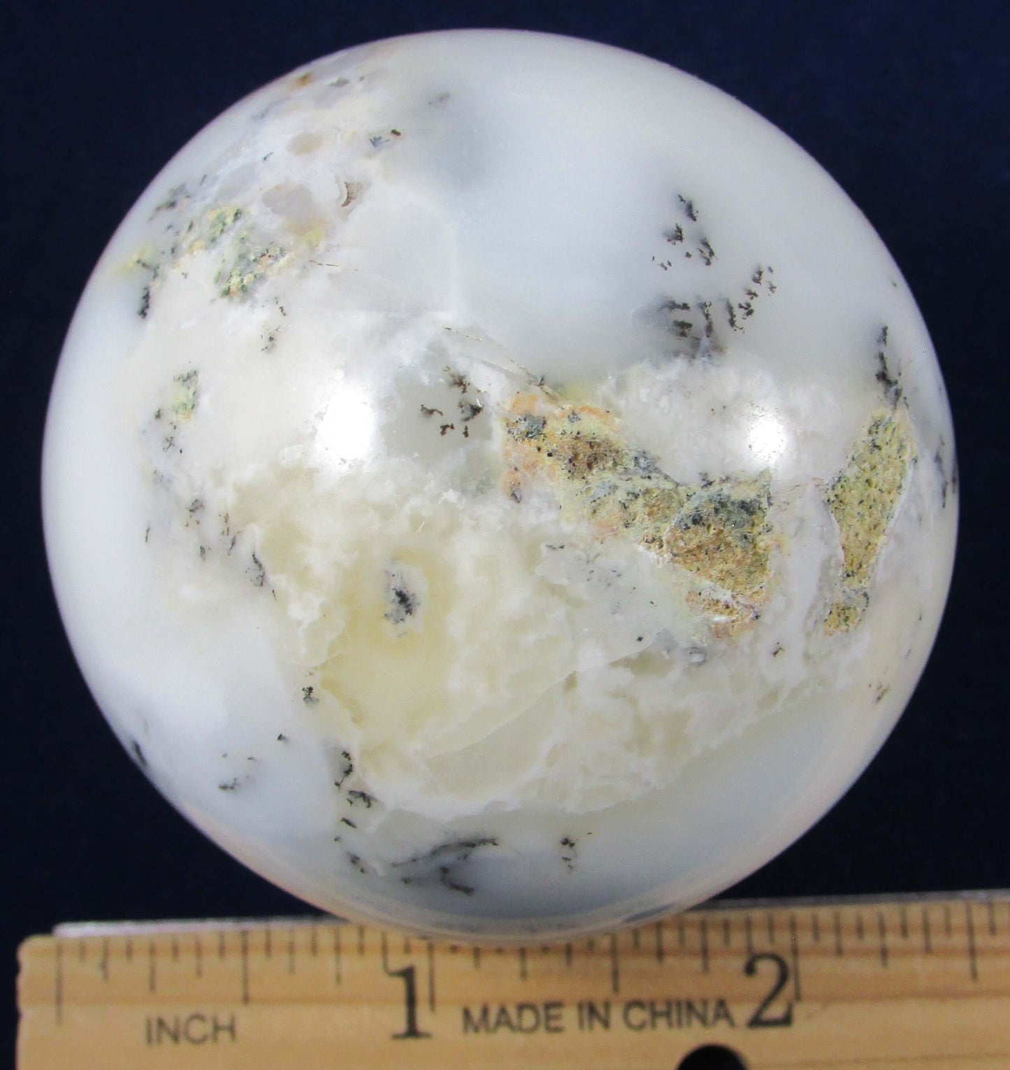 Dendritic White Opal Sphere - Stone of Spiritual Growth Self-Expression