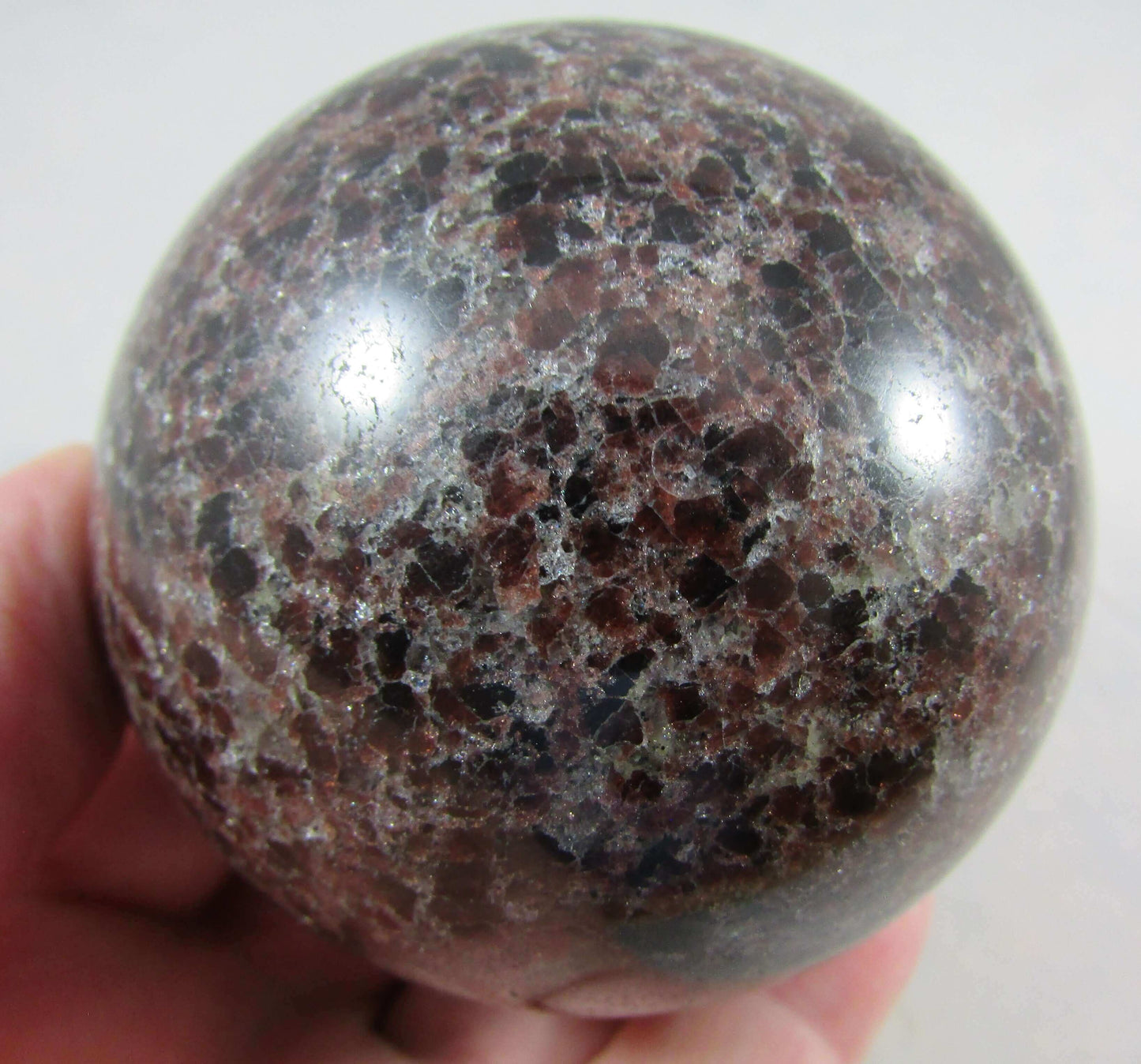 garnet crystal sphere, polished sphere, madagascar mineral