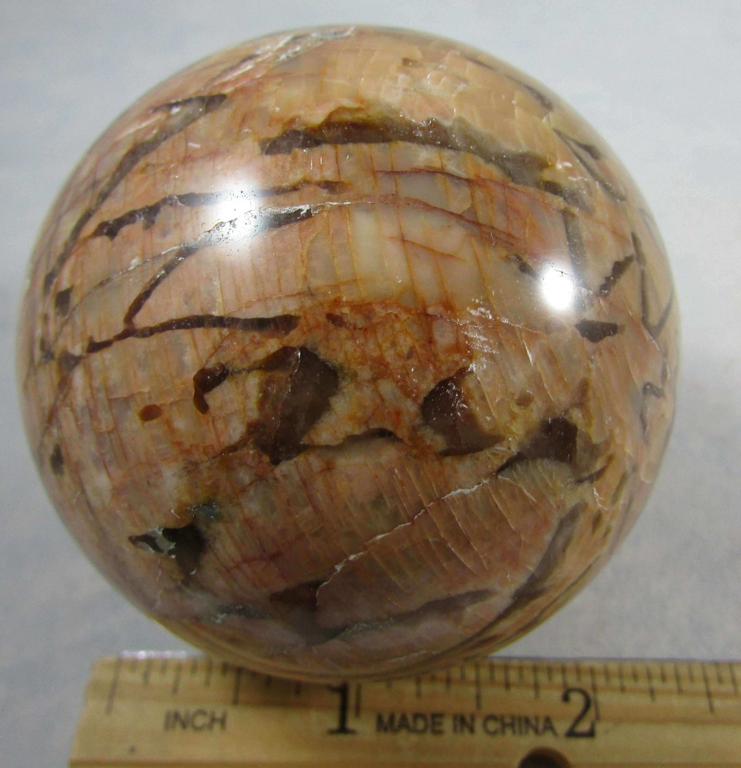 Red Zebra Moonstone Crystal sphere, Graphic Feldspar