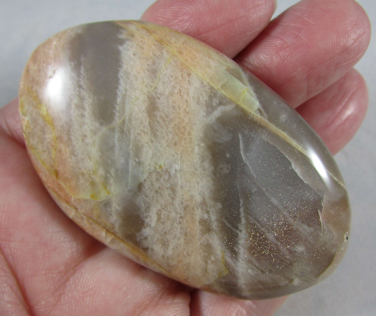 Iridescent Peach Moonstone Crystal Palmstone (MM401)