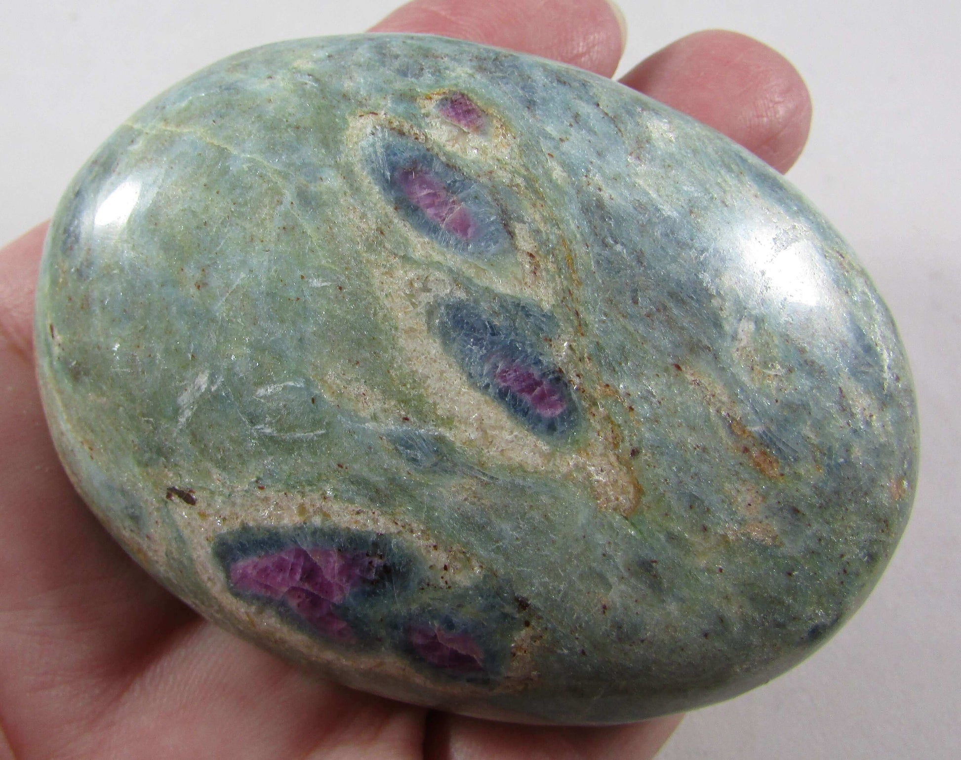 Ruby Zoisite Palmstone, Anyolite Stone polished worry stone