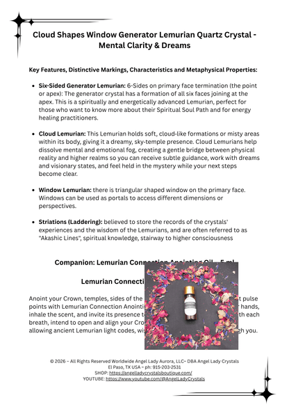 Cloud Shapes Window Generator Lemurian Quartz Crystal - Mental Clarity & Dreams