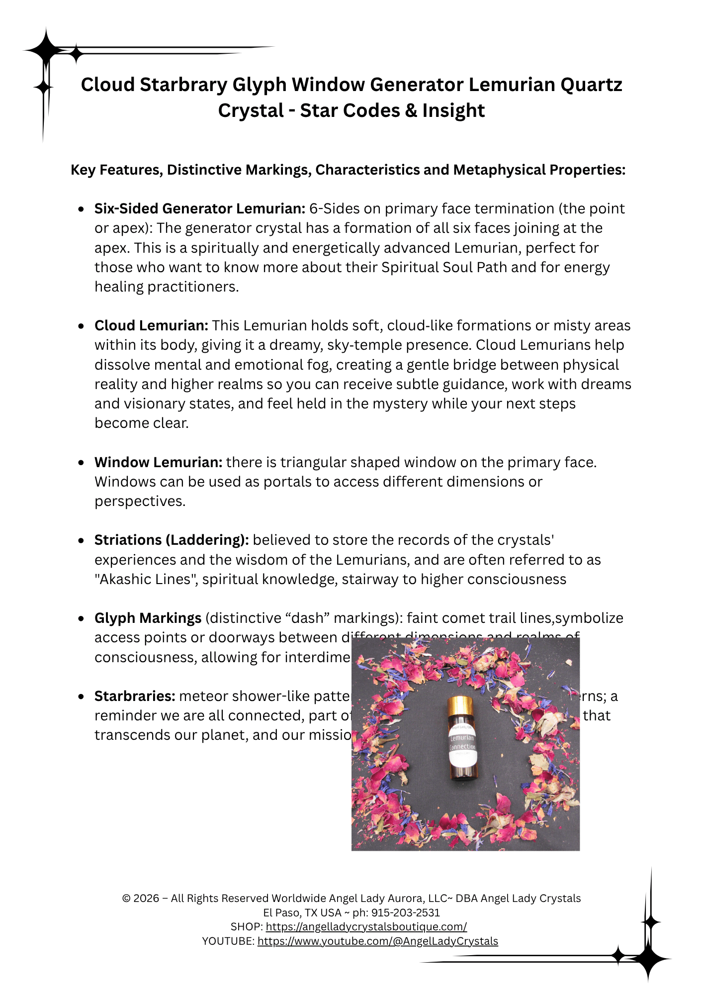 Cloud Starbrary Glyph Window Generator Lemurian Quartz Crystal - Star Codes & Insight