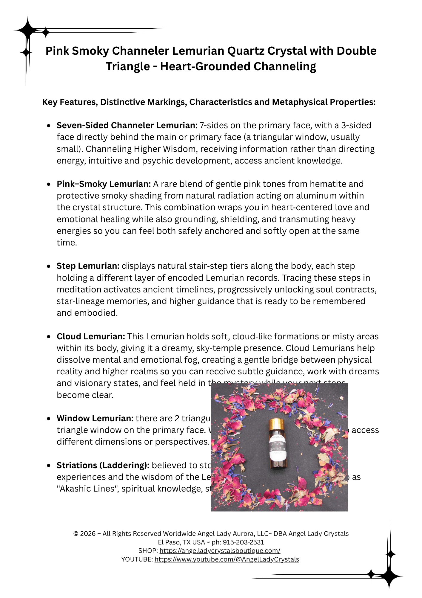 Pink Smoky Channeler Lemurian Quartz Crystal with Double Triangle - Heart‑Grounded Channeling