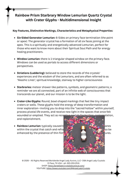 Rainbow Prism Starbrary Window Lemurian Quartz Crystal with Crater Glyphs - Multidimensional Insight