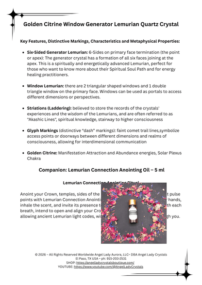 Golden Citrine Lemurian – Wisdom Keeper, Starseed Codes, Manifestation & Akashic Portal | Rare Window Crystal