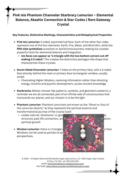 Pink Isis Phantom Channeler Starbrary Lemurian – Elemental Balance, Akashic Connection & Star Codes | Rare Gateway Crystal